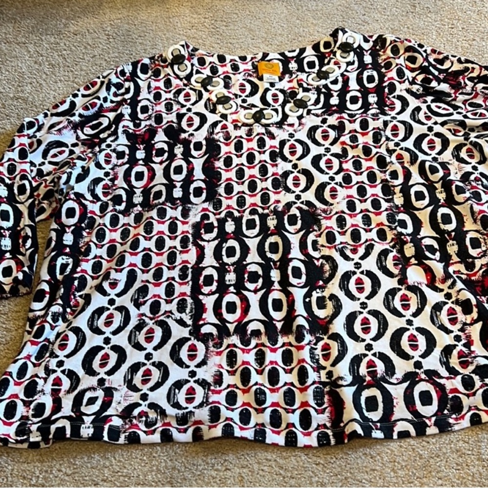 Ruby Rd. Women's Geometric Blouse - Black, White, Red